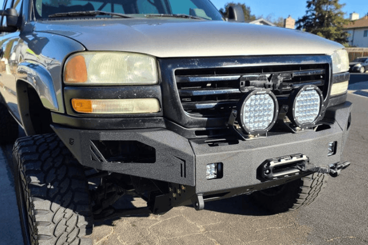 Aftermarket Front Bumper Chassis Unlimited CUB940501, winch-ready, rugged texture black finish for 2003-2006 GMC Sierra 2500/3500