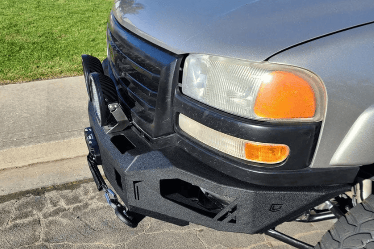Aftermarket Front Bumper Chassis Unlimited CUB940501, winch-ready, rugged texture black finish for 2003-2006 GMC Sierra 2500/3500