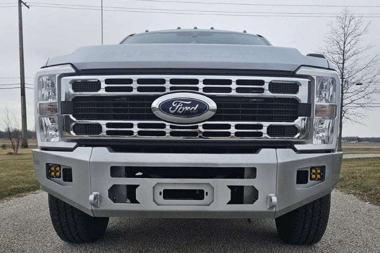 Chassis Unlimited CUB980752 Front Winch Bumper for 2023+ Ford F250/F350 Superduty in steel with a Textured Black Powder Coat Finish