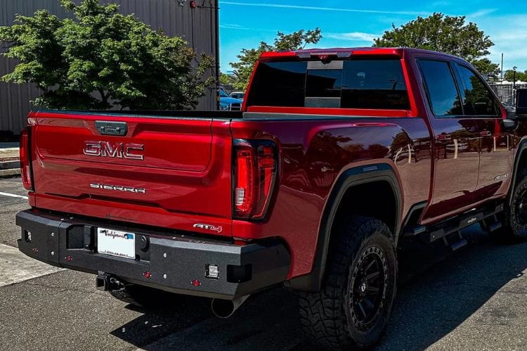 GMC truck bumper Chassis Unlimited Fuel CUB510570 black textured rear defense for 2020-2025 GMC Sierra 2500/3500 models.