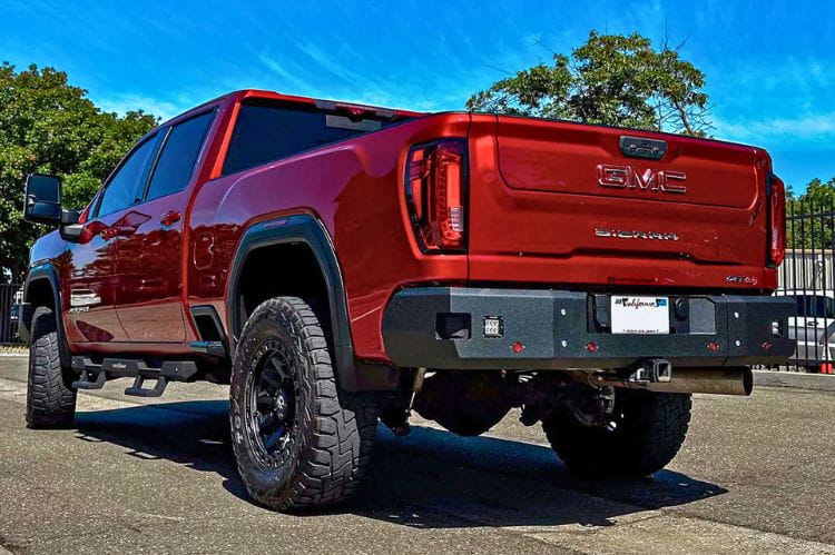 GMC truck bumper Chassis Unlimited Fuel CUB510570 black textured rear defense for 2020-2025 GMC Sierra 2500/3500 models.
