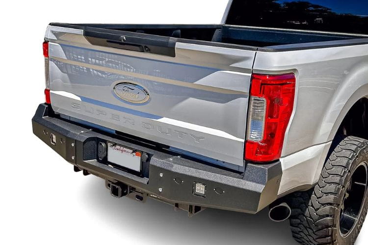 Rear offroad bumper Chassis Unlimited Fuel CUB510140 with LED lights and hitch retention for 2017–2022 Ford F250/F350 Super Duty rear protection