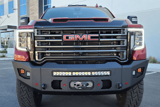 Heavy Duty Front Bumper CUB980571 by Chassis Unlimited Attitude textured black finish for 2020-2023 Sierra 2500/3500 bold design