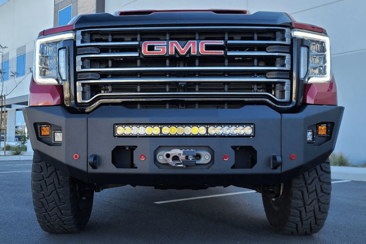 Heavy Duty Front Bumper CUB980571 by Chassis Unlimited Attitude textured black finish for 2020-2023 Sierra 2500/3500 bold design