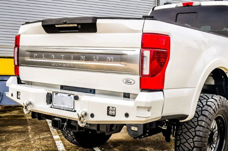 Chassis Unlimited Attitude CUB990142RAW heavy duty rear bumper for 2017–2022 Ford F250/F350 Super Duty, raw finish with sensor cutouts