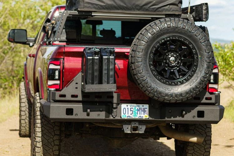 Chassis Unlimited Octane CUB960322RAW high-clearance dual swing out rear bumper for 2010–2025 Ram 2500/3500 in raw steel