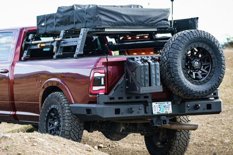 Chassis Unlimited Octane CUB960321RAW high-clearance rear bumper with dual swing out for 2010–2025 Ram 2500/3500, raw steel