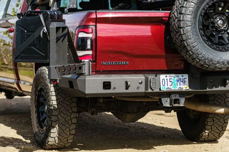 Chassis Unlimited Octane CUB960321RAW high-clearance rear bumper with dual swing out for 2010–2025 Ram 2500/3500, raw steel