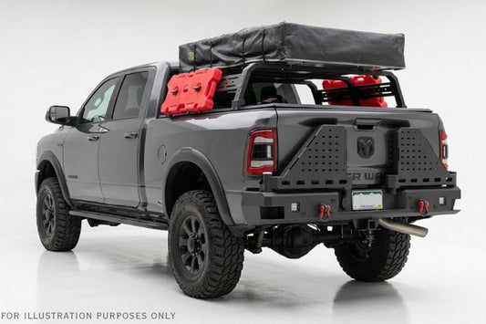 Chassis Unlimited Octane CUB960012RAW custom rear bumper with dual swing-out tire carrier for 2010–2025 Ram 2500/3500, raw steel