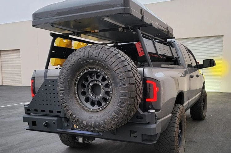 Chassis Unlimited Octane dual swing out rear bumper CUB960021 for 2003–2009 Ram 2500/3500 with black powder coat finish