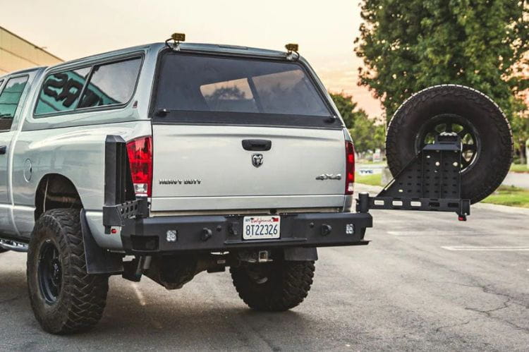 Chassis Unlimited Octane dual swing out rear bumper CUB960021 for 2003–2009 Ram 2500/3500 with black powder coat finish