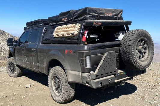 Chassis Unlimited Octane CUB960142 dual swing out rear bumper for 2017–2022 Ford F250/F350 Super Duty, textured black, sensor cutouts
