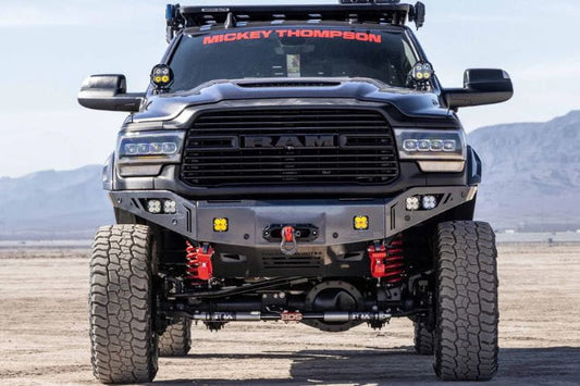 Chassis Unlimited Octane CUB940322 front bumper for 2019–2025 Ram 2500/3500 with textured black finish and sensor cutouts