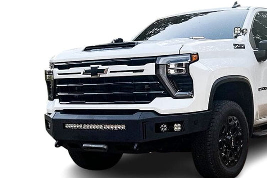 Chassis Unlimited Octane Front Bumper CUB940732 equips a 2024+ Chevy Silverado 2500/3500 with textured black steel