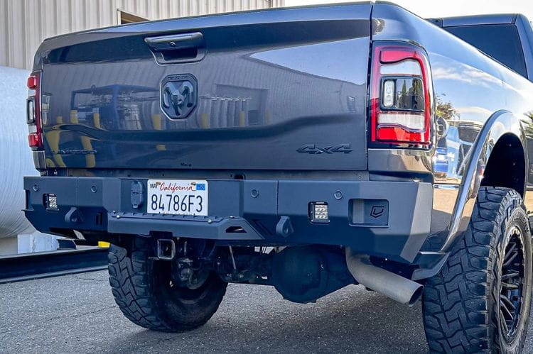 Chassis Unlimited Octane CUB910012 rear bumper for 2010–2018 Ram 2500/3500, textured black powder coat with sensor cutouts