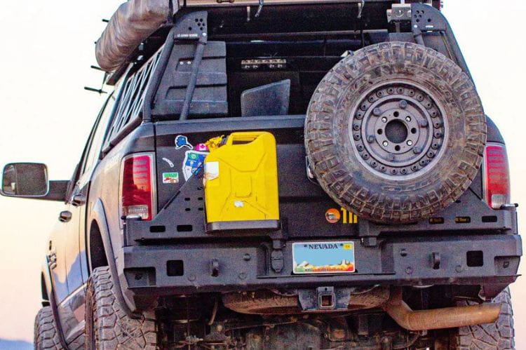 Chassis Unlimited Octane CUB960011 steel rear bumper with dual swing-out tire carrier for 2010–2025 Ram 2500/3500, textured black