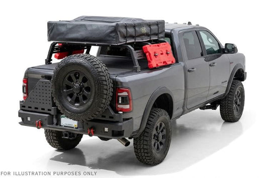 Chassis Unlimited Octane CUB960011 steel rear bumper with dual swing-out tire carrier for 2010–2025 Ram 2500/3500, textured black