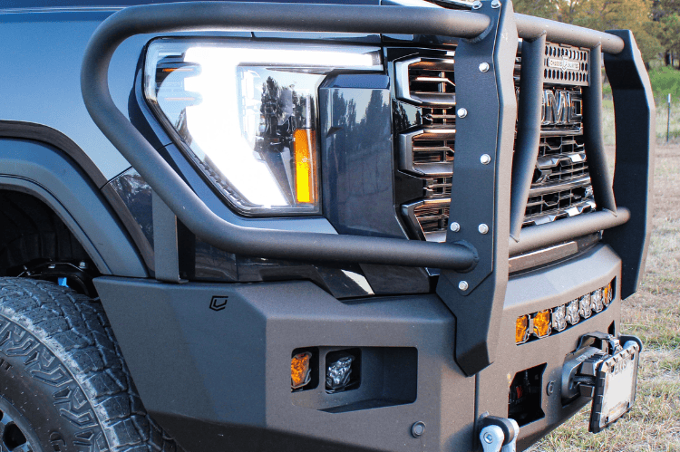 Chassis Unlimited CUB980692BGRAW Offroad Front Bumper rugged raw steel with winch guard and sensor cutouts for 2024+ GMC Sierra 2500/3500