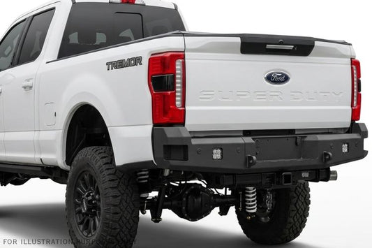 Chassis Unlimited Attitude CUB990142 rear bumper for 2017–2022 Ford F250/F350 Super Duty, textured black with sensor cutouts