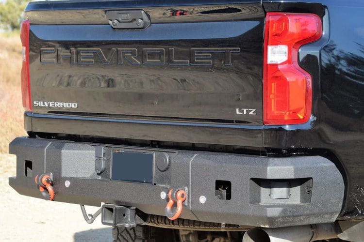 This rugged Chassis Unlimited rear bumper CUB990552 shields the back frame on a 2020-2025 Chevy Silverado 2500/3500 HD truck
