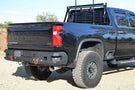 The bare steel Chassis Unlimited rear bumper CUB990552RAW adds sensor cutouts to a 2020-2025 Chevy Silverado 2500/3500 truck 