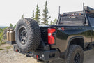 Rear Tire Carrier Bumper Chassis Unlimited CUB960571 Octane dual swing out for GMC Sierra 2500/3500, rugged black steel upgrade