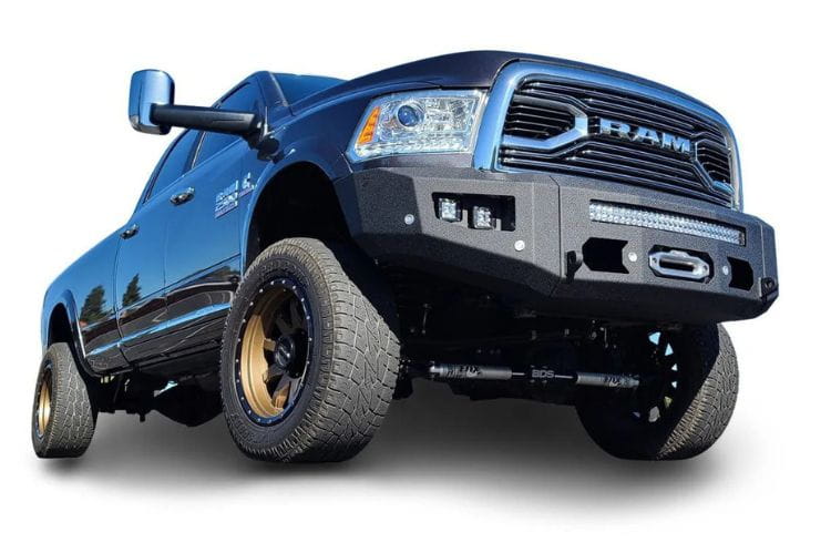 Chassis Unlimited Attitude steel front bumper CUB980012 for 2010–2018 Ram 2500/3500 with sensor cutouts and black finish
