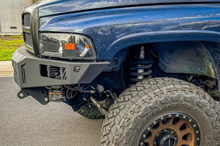 Chassis Unlimited steel front bumper CUB900051RAW unpainted bare metal armor upgrades a 1994-2002 Dodge Ram 1500 truck model 