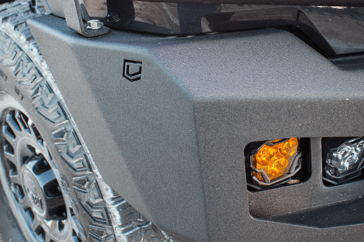 Steel Front Bumper Chassis Unlimited CUB980692BG textured black with winch guard and sensor cutouts for 2024+ GMC Sierra 2500/3500