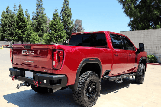 Chassis Unlimited Attitude truck back bumper CUB990572 for 2020–2025 GMC Sierra 2500/3500, black powder coat, sensor cutouts