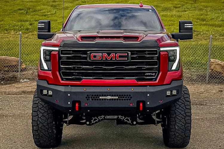 GMC Sierra front bumper replacement CUB500690 by Chassis Unlimited fits 2024+ 2500/3500 models with precision-cut steel durability