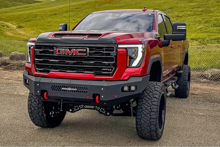 GMC Sierra front bumper replacement CUB500690 by Chassis Unlimited fits 2024+ 2500/3500 models with precision-cut steel durability