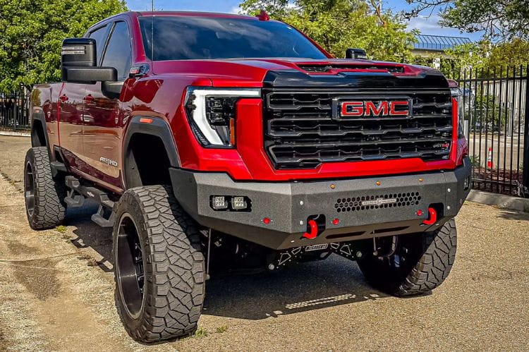 GMC Sierra front bumper replacement CUB500690 by Chassis Unlimited fits 2024+ 2500/3500 models with precision-cut steel durability