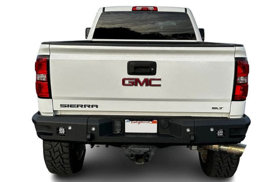 GMC Truck Rear Bumper Chassis Unlimited Attitude CUB990302 textured black powder coat with sensor cutouts for Sierra 2500/3500