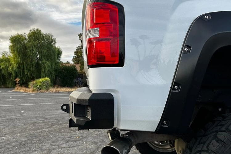 GMC Truck Rear Bumper Chassis Unlimited Attitude CUB990302 textured black powder coat with sensor cutouts for Sierra 2500/3500