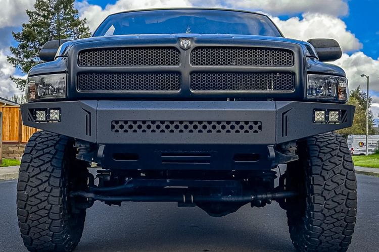 Truck steel front bumper Chassis Unlimited CUB900051 Octane texture black powder coat upgrades 1994-2002 Dodge Ram 1500 trail safety