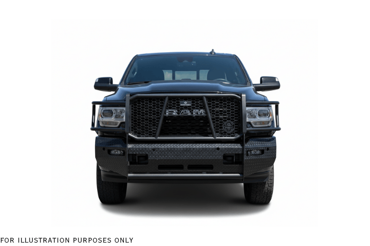 2024 Dodge Ram 2500 Complete Protection Kit with rugged Ranch Hand bumpers and sleek AMP Research power steps