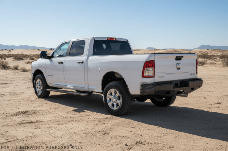 2024 Dodge Ram 2500 Complete Protection Kit with rugged Ranch Hand bumpers and sleek AMP Research power steps
