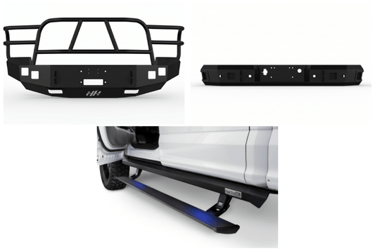 2007 Chevy Silverado 2500HD Complete Protection Kit with Hammerhead bumpers and AMP Research steps for a powerful upgrade