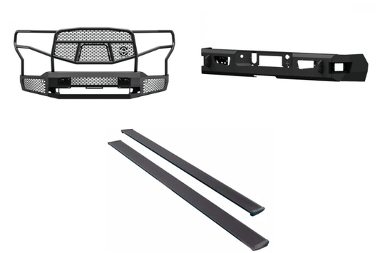 2023 Silverado 2500HD Complete Protection Kit designed for durability with Ranch Hand bumpers and AMP Research power steps