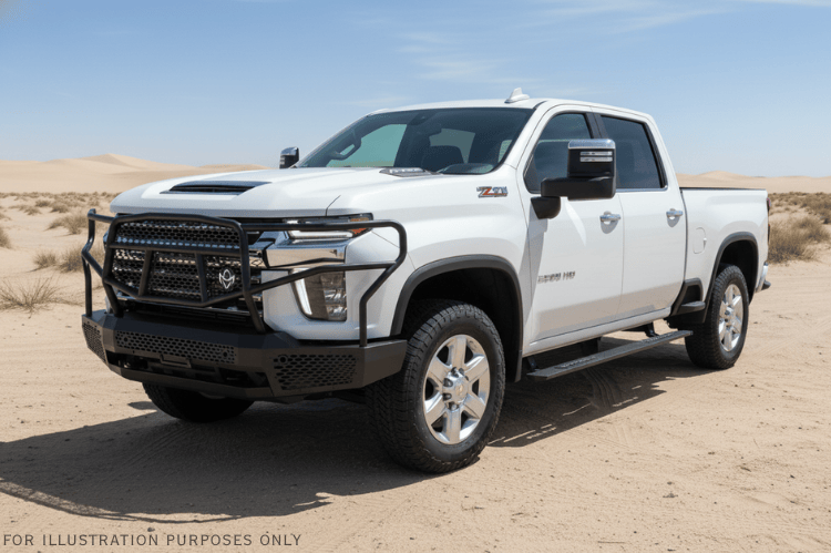 2023 Silverado 2500HD Complete Protection Kit designed for durability with Ranch Hand bumpers and AMP Research power steps