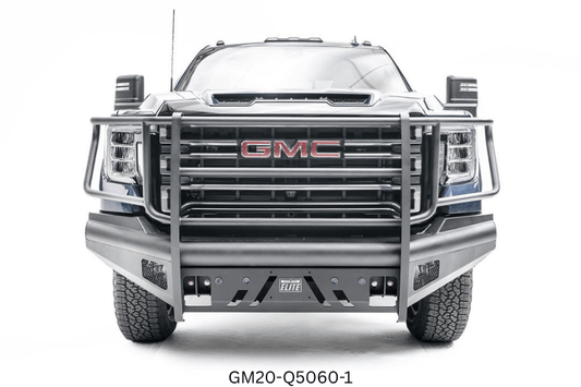 Upgraded 2023 GMC Sierra 2500HD featuring tough Fab Fours bumpers and sleek AMP Research steps