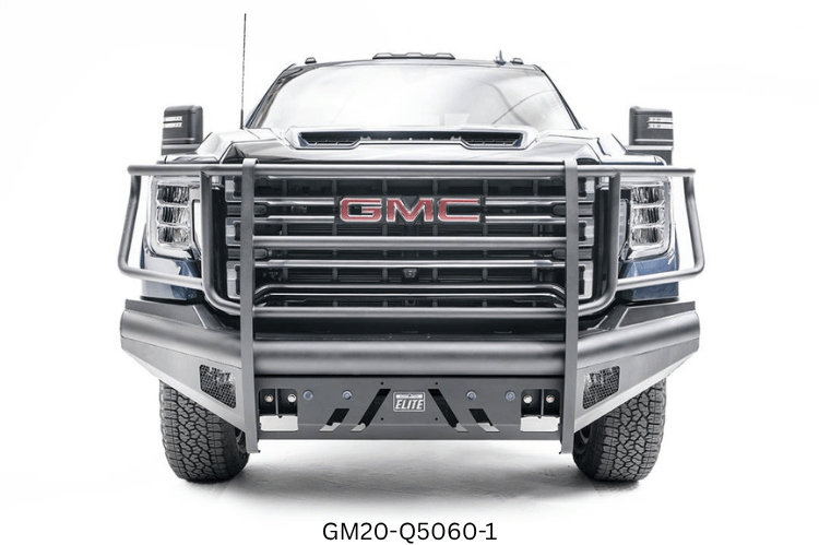 Upgraded 2023 GMC Sierra 2500HD featuring tough Fab Fours bumpers and sleek AMP Research steps