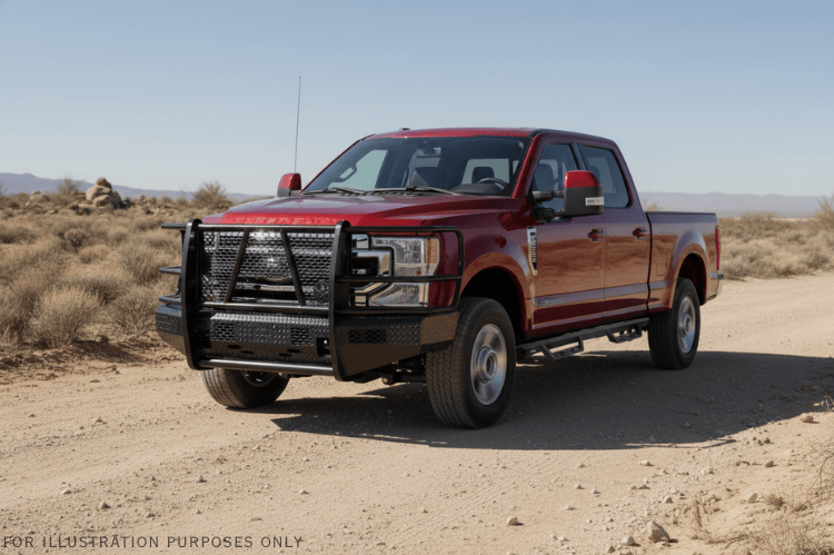 Bold 2022 Ford F250 equipped with Ranch Hand bumpers and Raptor Series steps for off-road and work-ready performance