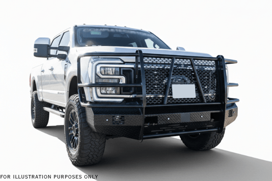 2024 Ford F250 truck equipped with Ranch Hand steel bumpers and Aries steps for strong, reliable performance