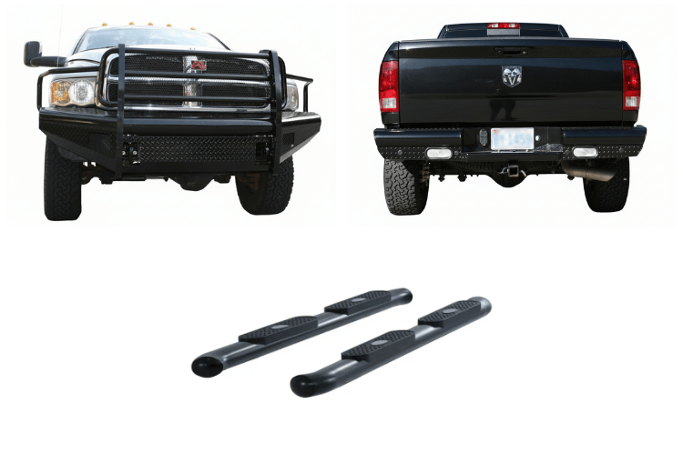 2005 Dodge Ram 2500 Complete Protection Kit featuring Fab Fours bumpers and Aries steps upgrade