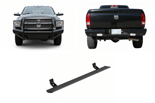 2009 Dodge Ram 2500 truck equipped with Fab Fours bumpers and AMP Research steps — designed for performance and durability