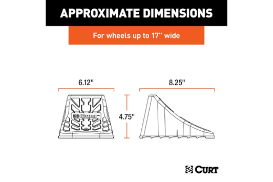 CURT Wheel Chock Set 22800 for securing vehicles with up to 17-inch wide wheels