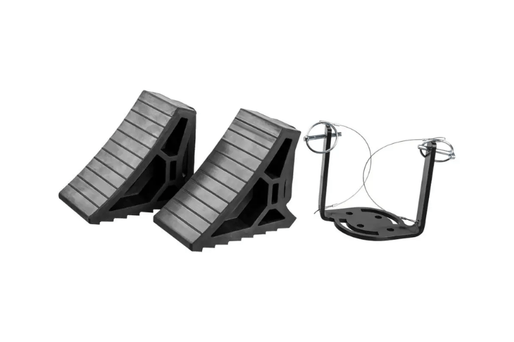 CURT Mountable Wheel Chocks 2-Pack 22802, durable mountable wheel chocks designed for secure trailer parking and dependable heavy duty wheel chock performance