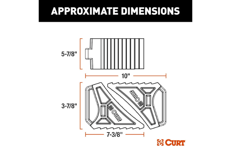 CURT Mountable Wheel Chocks 2-Pack 22802, durable mountable wheel chocks designed for secure trailer parking and dependable heavy duty wheel chock performance